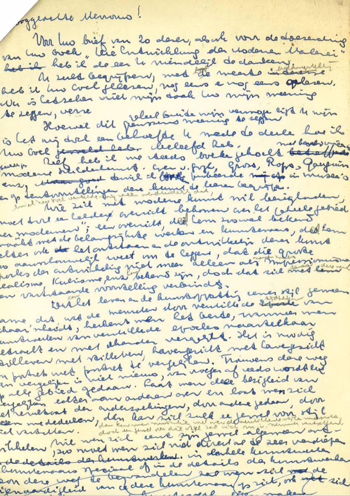 Kladversie van de brief van Auping aan Helene, hij dank haar o.a. voor het boek Beschouwingen, 25 maart 1937