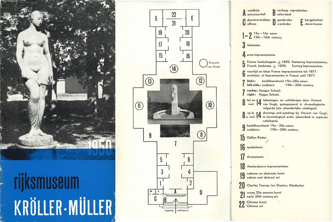 Gids van Rijksmuseum Kröller-Müller met zalenplan, 1950