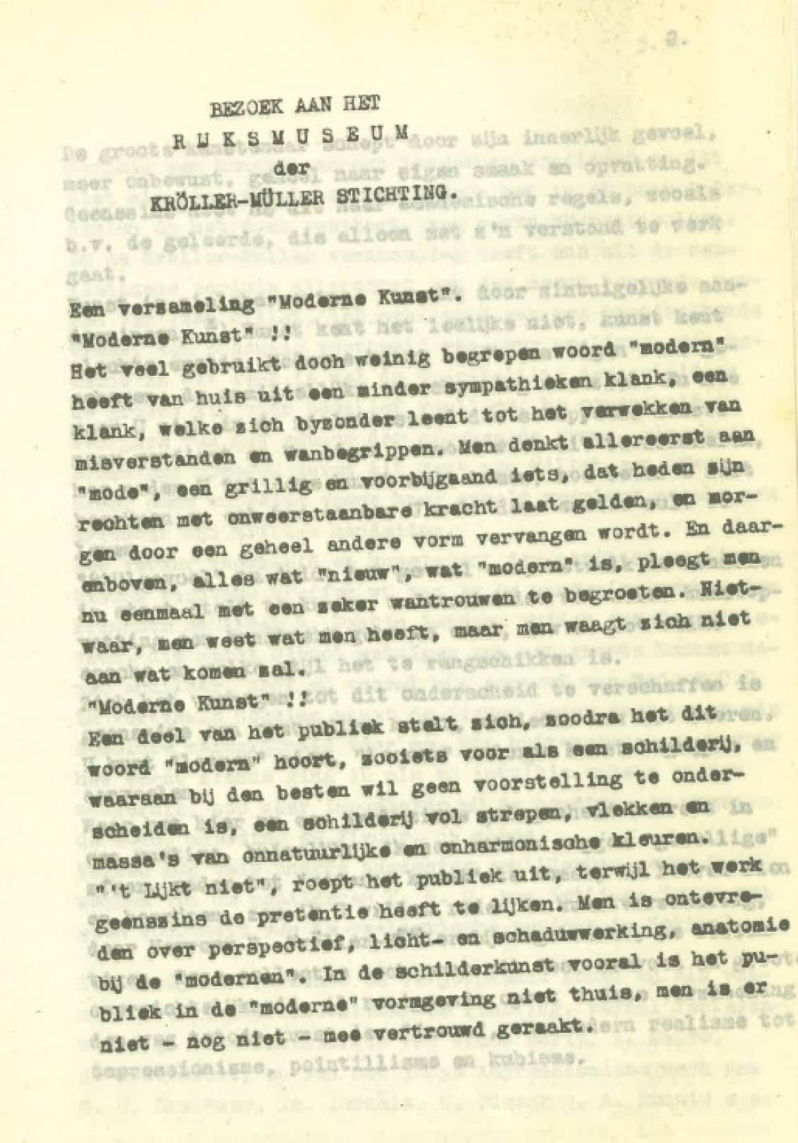 Willy Auping, Opstel over de collectie van Sichting Kröller-Müller, 9 juli 1937