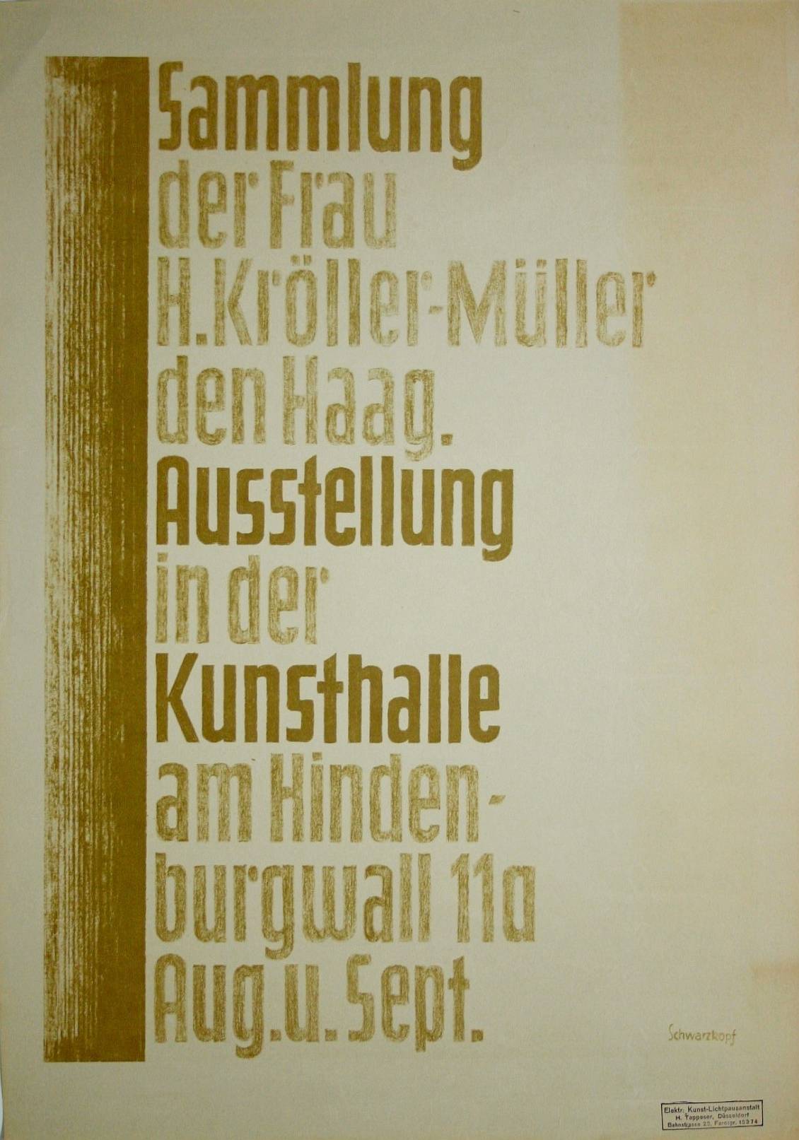 Poster Kunsthalle Düsseldorf, Sammlung der Frau H.Kröller Den Haag, 1928