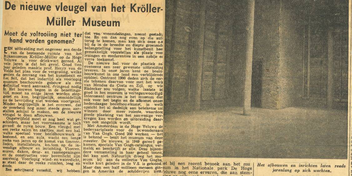 Krantenartikel: Over het uitstel van de bouw van de nieuwe vleugel, 1952