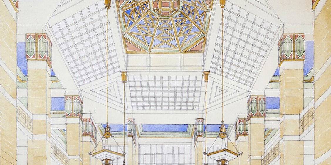 H.P. Berlage, ontwerp voor het plafond van de grote hal in Museum Hoenderloo, 1918