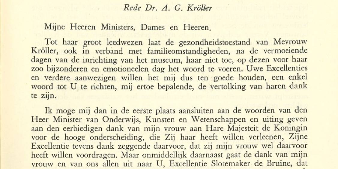 Deel van de openingsrede door Anton Kröller-Müller, 13 juli 1938