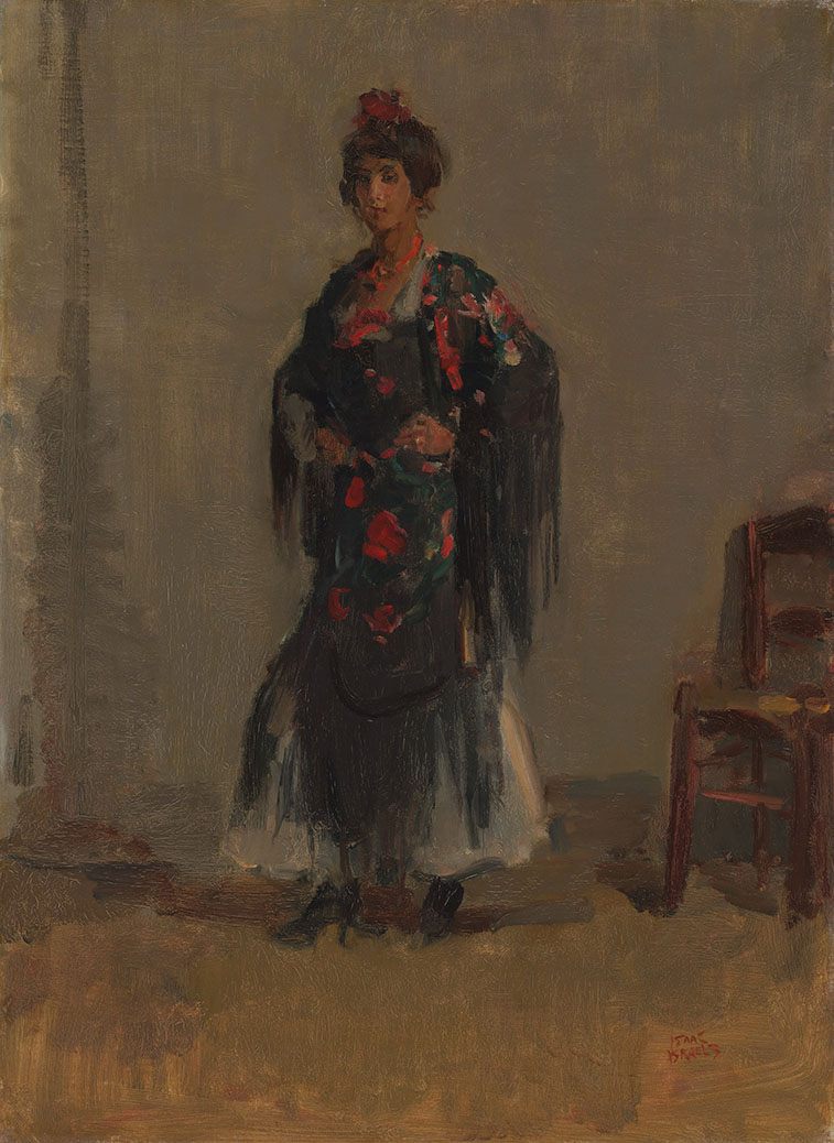 Schilderij van Isaac Israels met een vrouwfiguur in traditionele Spaanse kleding
