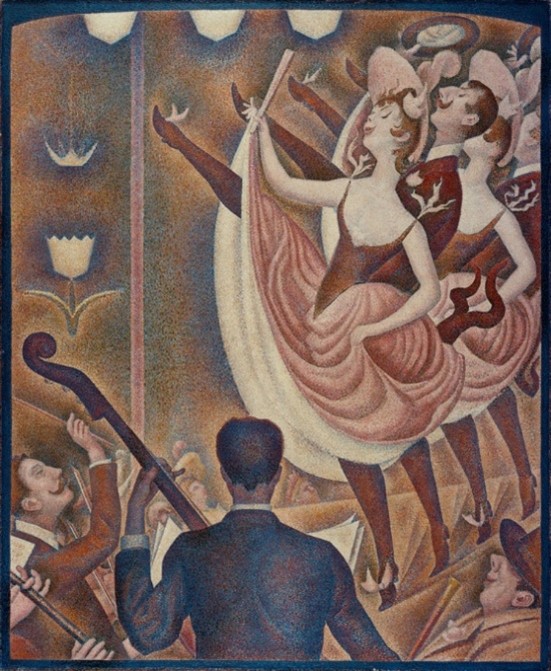 Painting by Georges Seurat depicting cancan dancers in a pointillist style